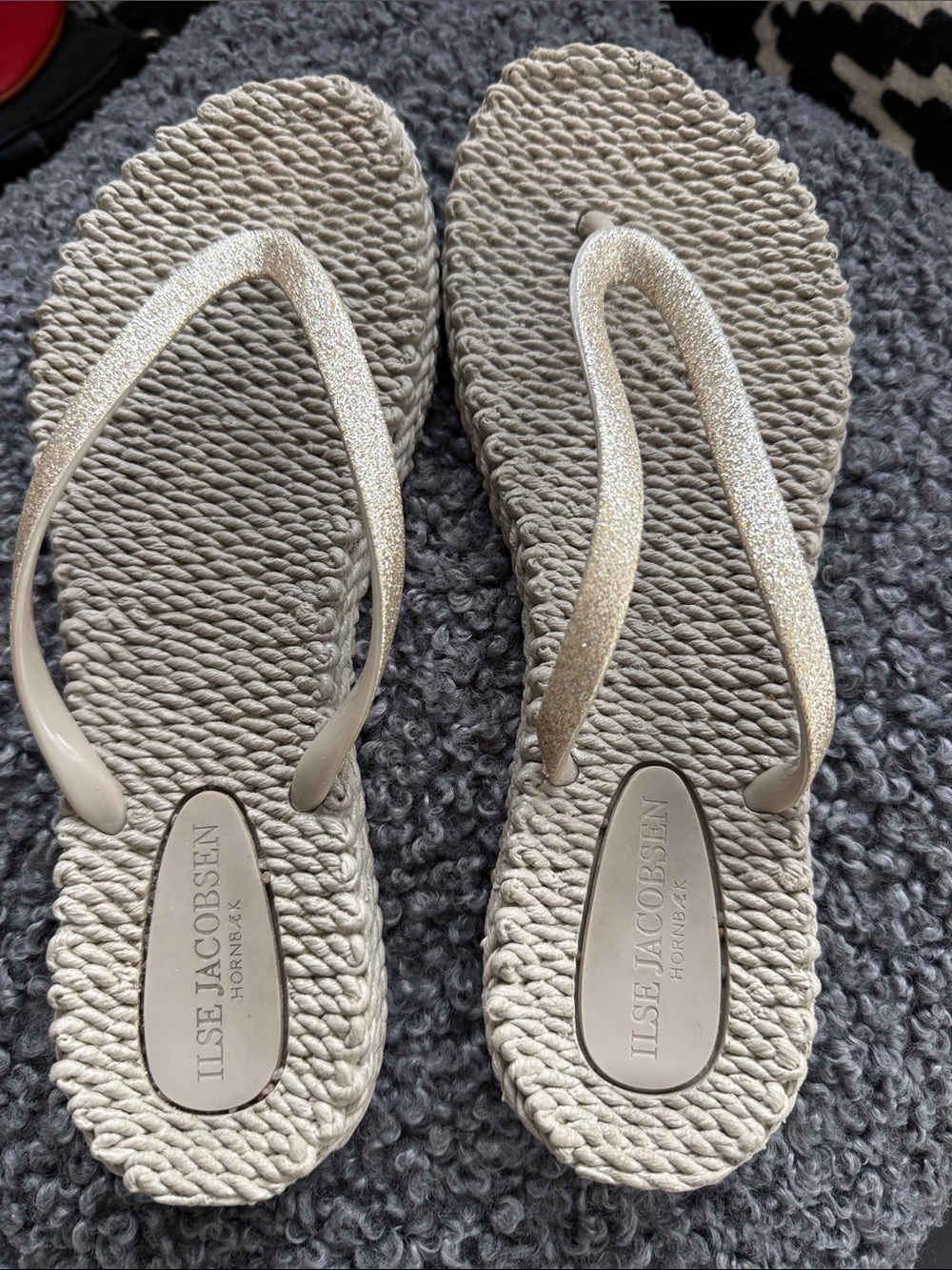 Ilse Jacobsen Shimmery Cream Rope-Style Flip Flops